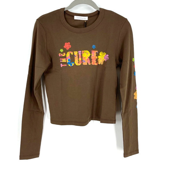 Daydreamer The Cure Flower Of Love Shrunken Long Sleeve Tee XS Chocolate - Picture 5 of 6